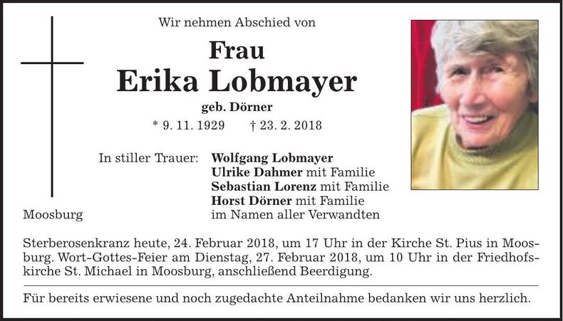 Traueranzeige Erika Lobmayer