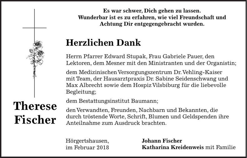 Traueranzeige Therese Fischer