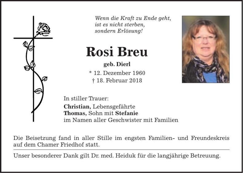 Traueranzeige Rosi Breu