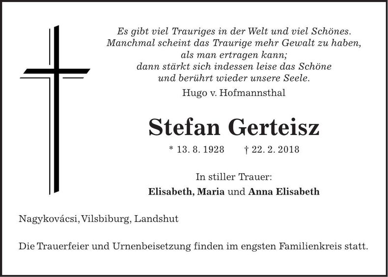 Traueranzeige Stefan Gerteisz
