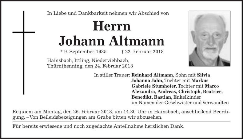 Traueranzeige Johann Altmann