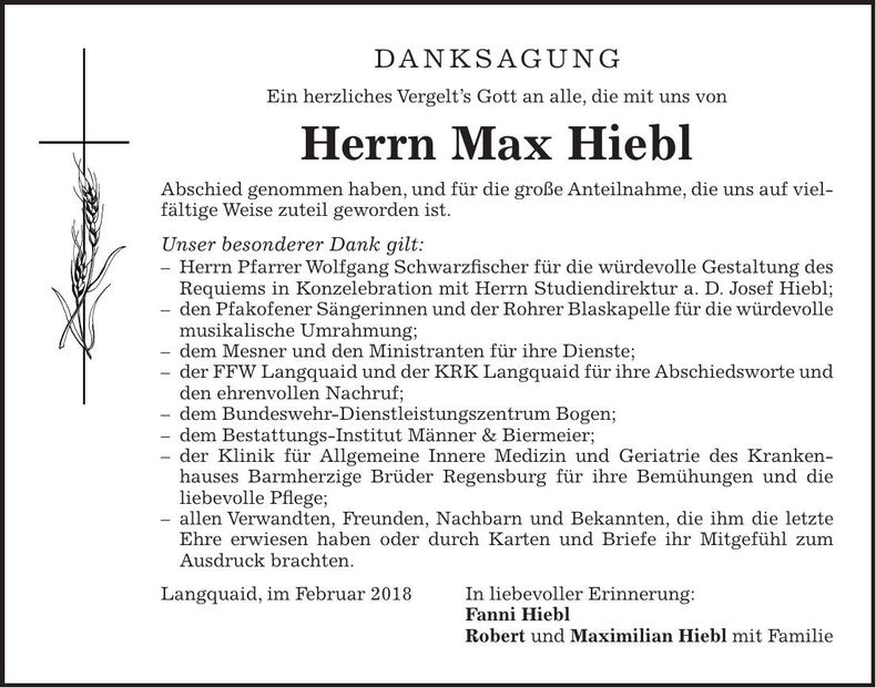 Traueranzeige Max Hiebl