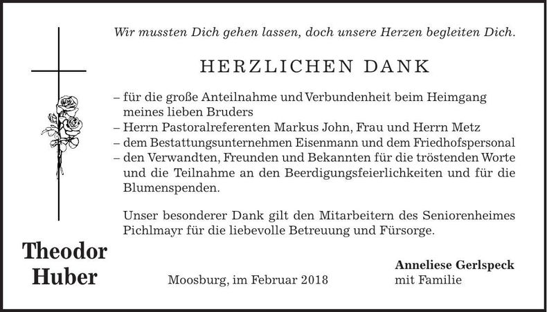Traueranzeige Theodor Huber