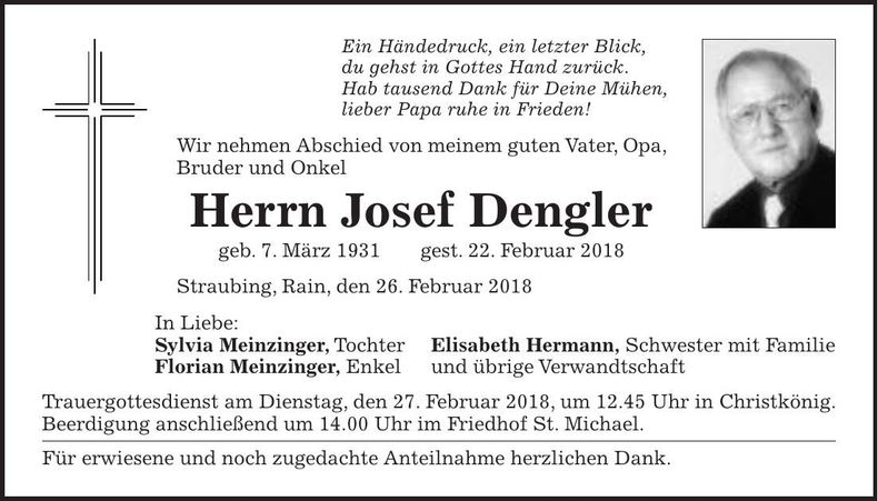 Traueranzeige Josef Dengler