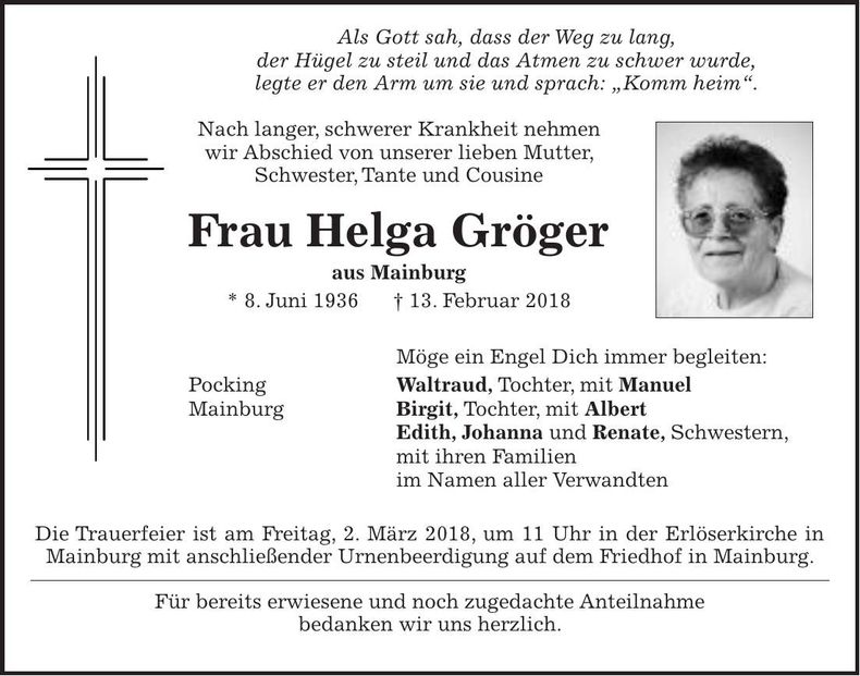Traueranzeige Helga Gröger