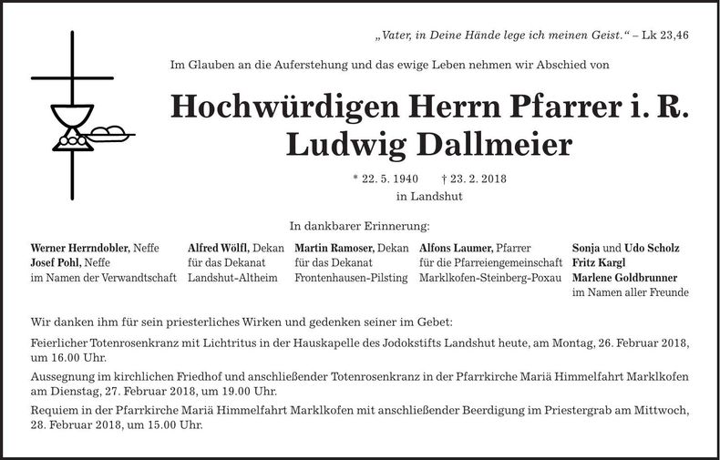 Traueranzeige Ludwig Dallmeier