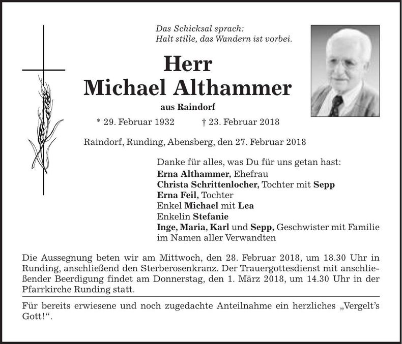 Traueranzeige Michael Althammer