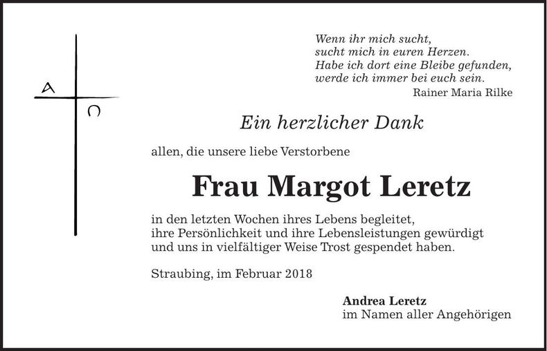 Traueranzeige Margot Leretz