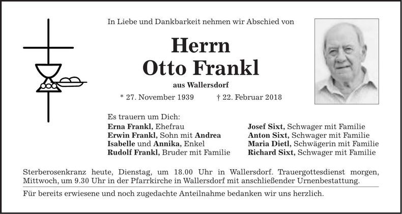 Traueranzeige Otto Frankl