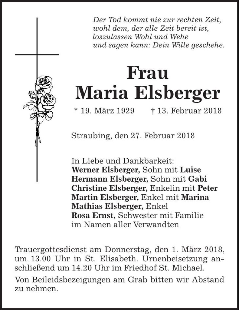 Traueranzeige Maria Elsberger