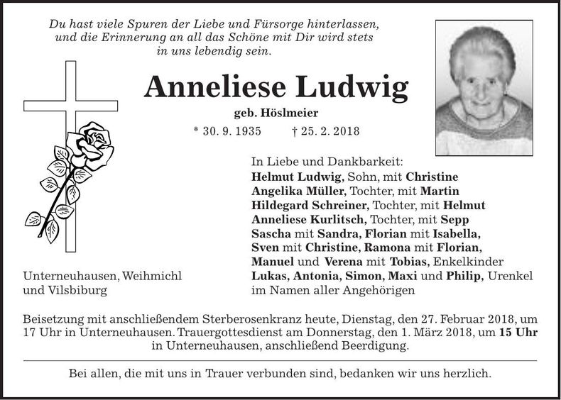 Traueranzeige Anneliese Ludwig
