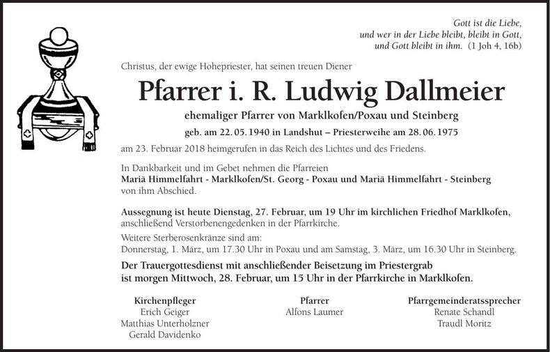 Traueranzeige Ludwig Dallmeier
