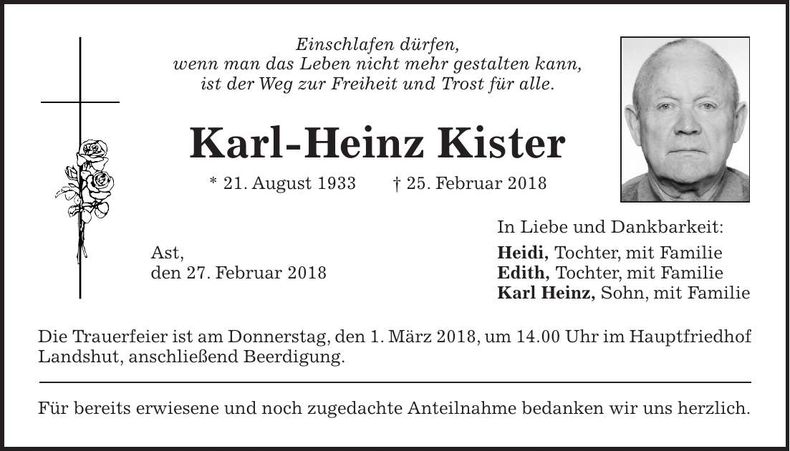 Traueranzeige Karl-Heinz Kister