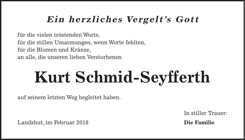 Traueranzeige Kurt Schmid-Seyfferth