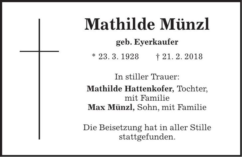 Traueranzeige Mathilde Münzl