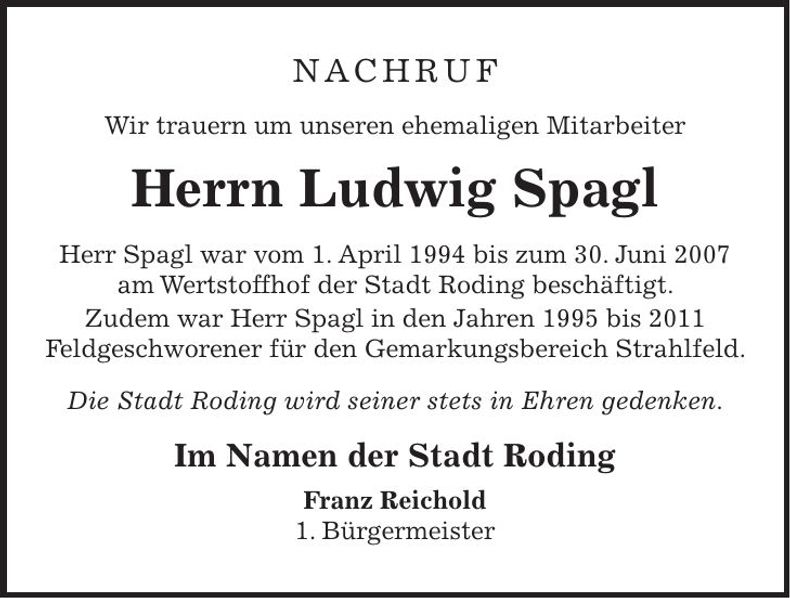 Traueranzeige Ludwig Spagl