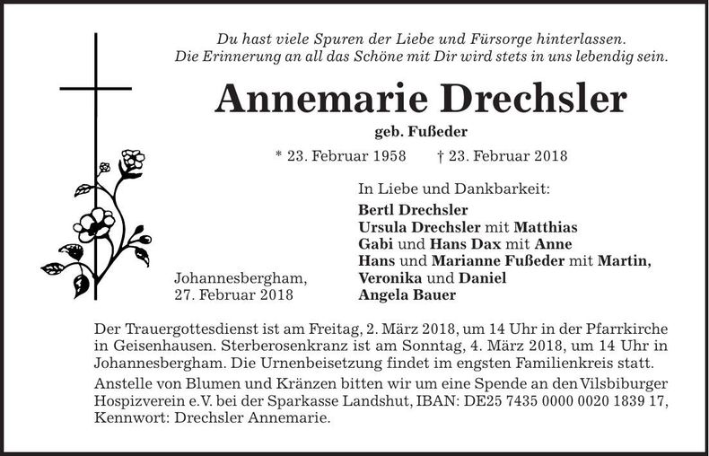 Traueranzeige Annemarie Drechsler