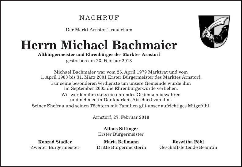 Traueranzeige Michael Bachmaier