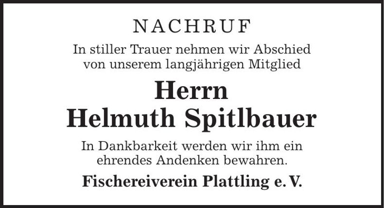 Traueranzeige Helmuth Spitlbauer