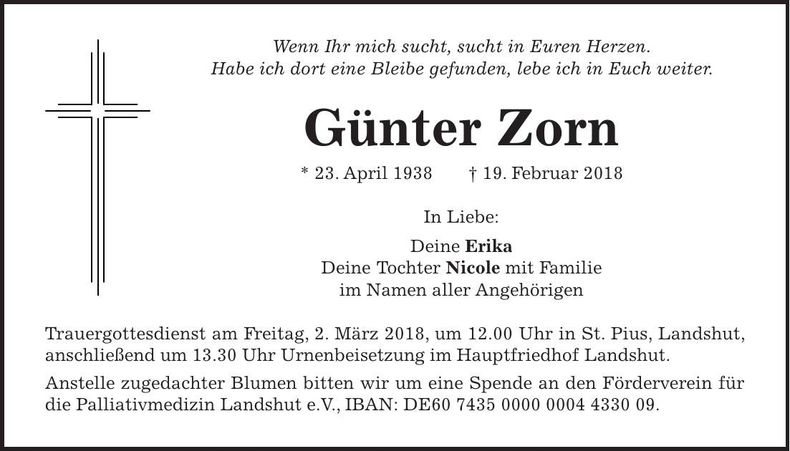 Traueranzeige Günter Zorn