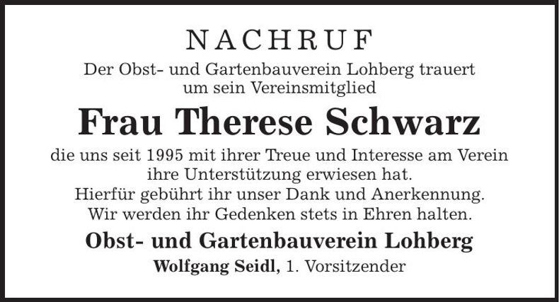 Traueranzeige Therese Schwarz