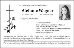 Traueranzeige Stefanie Wagner