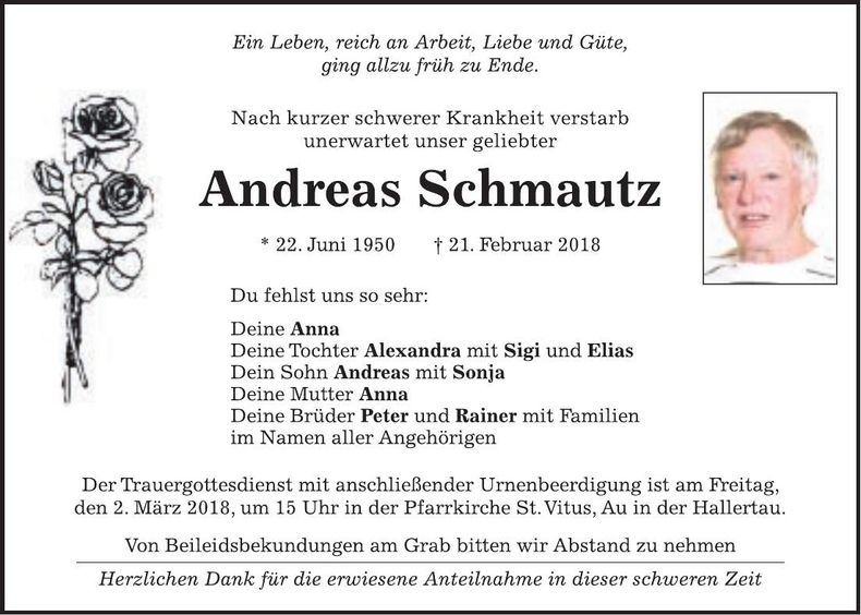 Traueranzeige Andreas Schmautz
