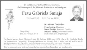 Traueranzeige Gabriela Smieja