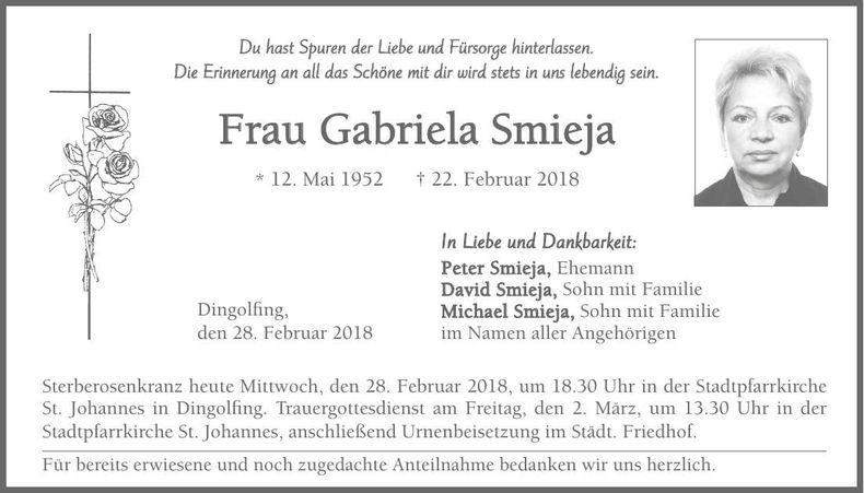 Traueranzeige Gabriela Smieja