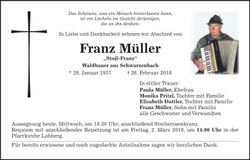 Traueranzeige Franz Müller
