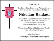 Traueranzeige Nikolaus Baldauf