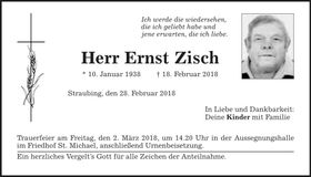 Traueranzeige Ernst Zisch