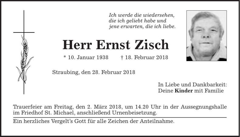 Traueranzeige Ernst Zisch