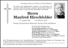 Traueranzeige Manfred Hirschfelder