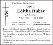 Traueranzeige Editha Huber