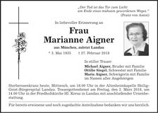 Traueranzeige Marianne Aigner