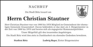 Traueranzeige Christian Stautner