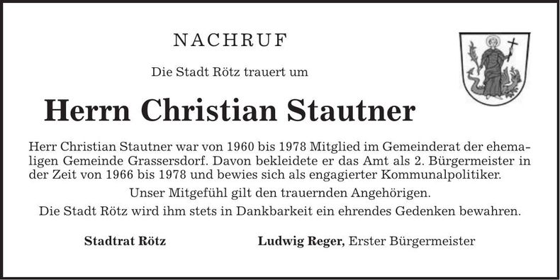 Traueranzeige Christian Stautner