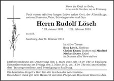 Traueranzeige Rudolf Lösch