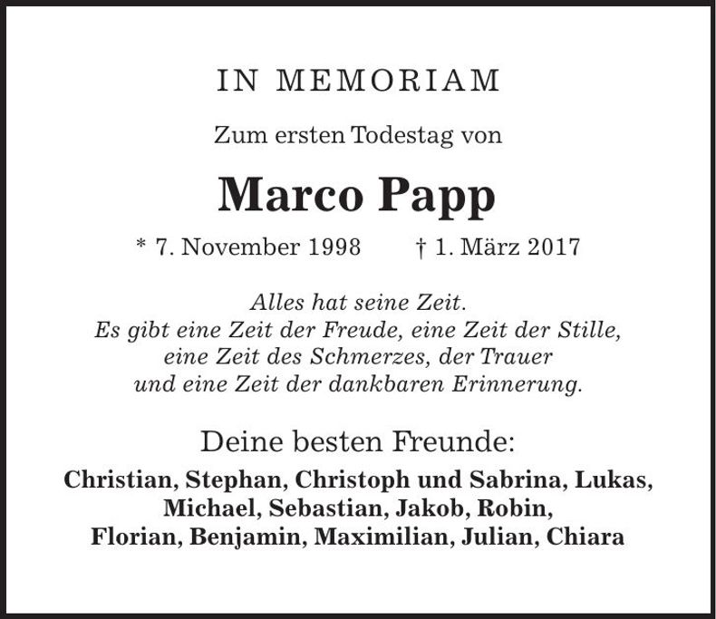 Traueranzeige Marco Papp