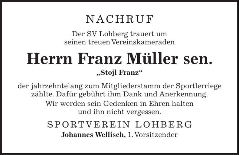 Traueranzeige Franz Müller