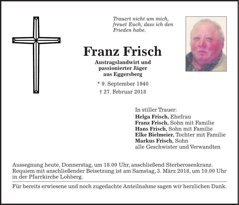 Traueranzeige Franz Frisch