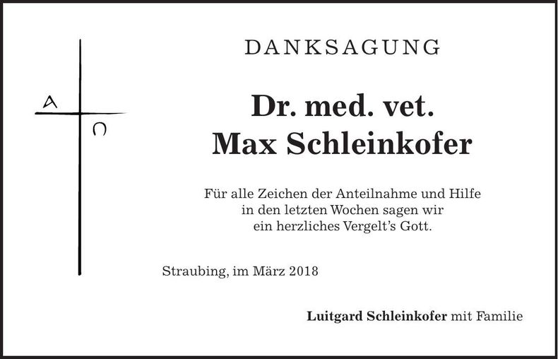 Traueranzeige Max Dr. Schleinkofer