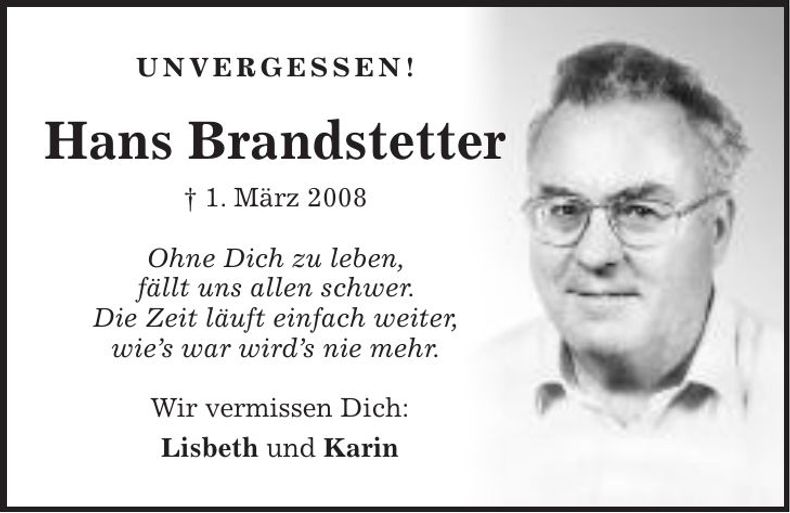 Traueranzeige Hans Brandstetter