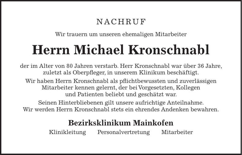 Traueranzeige Michael Kronschnabl
