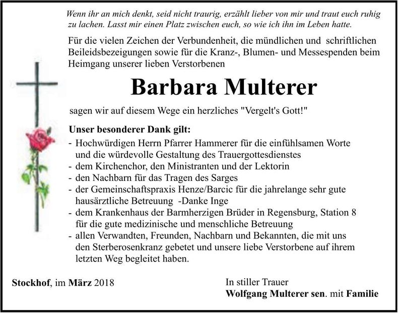 Traueranzeige Barbara Multerer