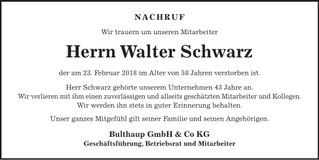 Traueranzeige Walter Schwarz