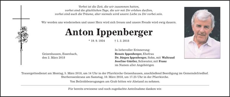 Traueranzeige Anton Ippenberger