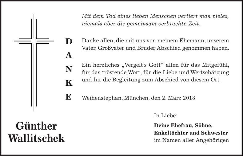 Traueranzeige Günther Wallitschek