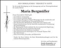 Traueranzeige Maria Bergmüller
